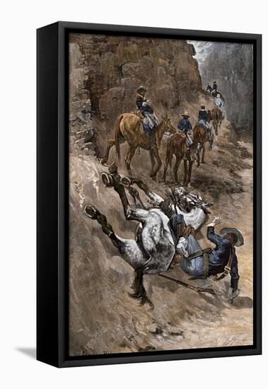 Buffalo Soldier and His Horse Taking a Tumble from the Trail, 1880s-null-Framed Premier Image Canvas