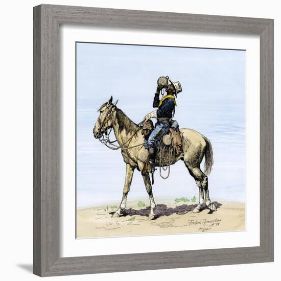 Buffalo Soldier Drinking from His Canteen on a Desert March-null-Framed Giclee Print