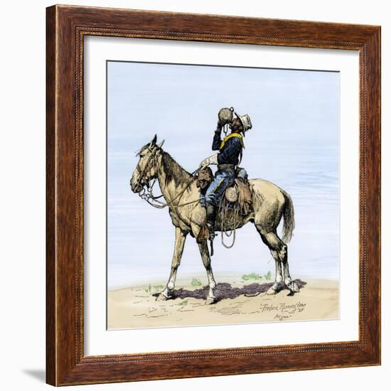 Buffalo Soldier Drinking from His Canteen on a Desert March-null-Framed Giclee Print