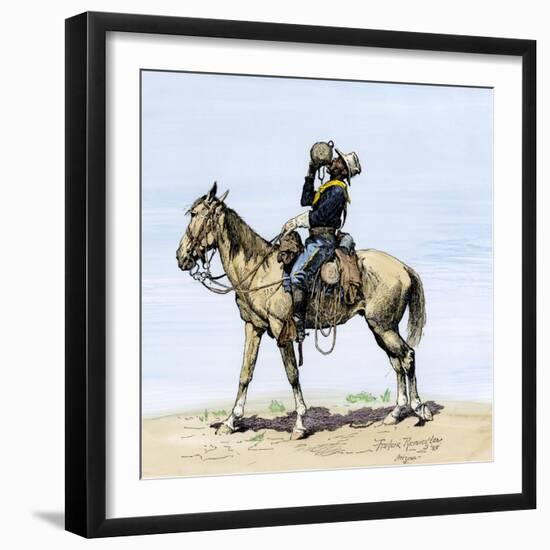 Buffalo Soldier Drinking from His Canteen on a Desert March-null-Framed Giclee Print