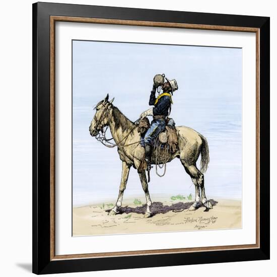 Buffalo Soldier Drinking from His Canteen on a Desert March-null-Framed Giclee Print