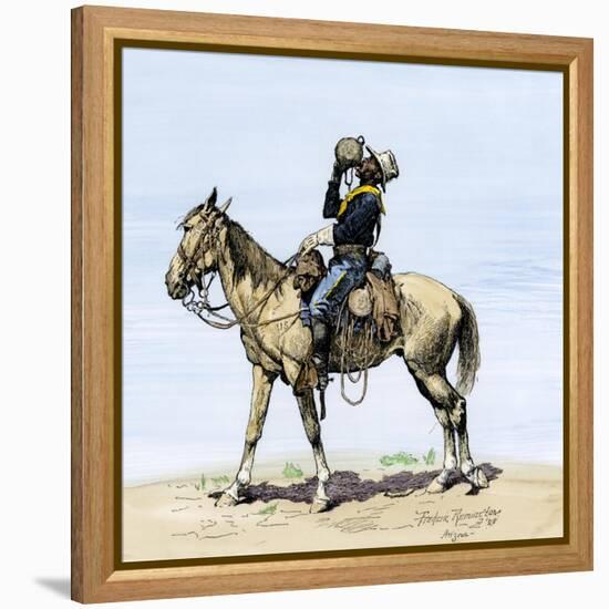 Buffalo Soldier Drinking from His Canteen on a Desert March-null-Framed Premier Image Canvas