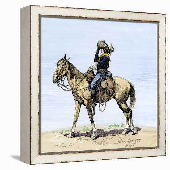 Buffalo Soldier Drinking from His Canteen on a Desert March-null-Framed Premier Image Canvas