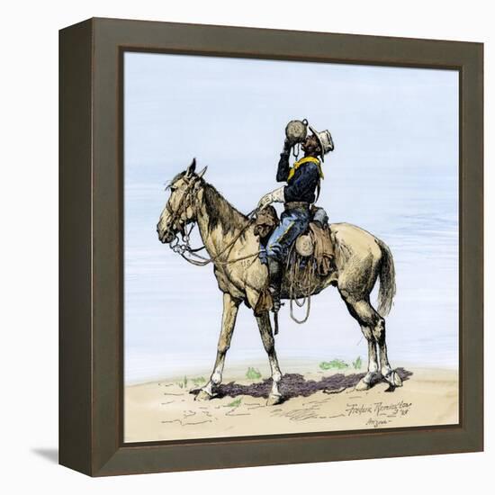 Buffalo Soldier Drinking from His Canteen on a Desert March-null-Framed Premier Image Canvas