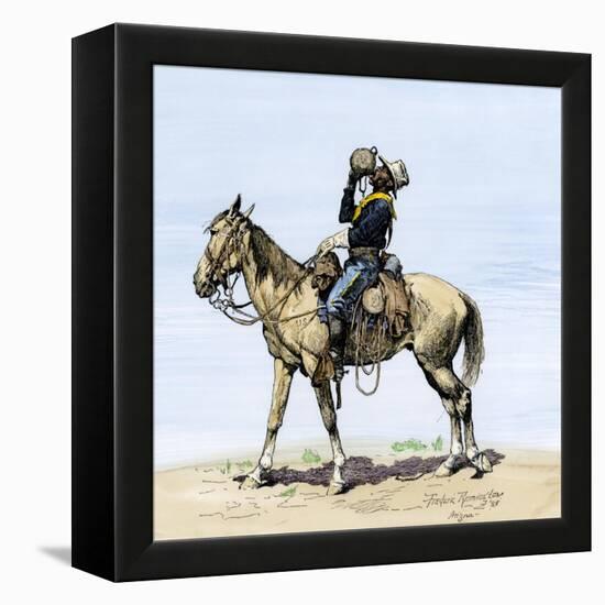 Buffalo Soldier Drinking from His Canteen on a Desert March-null-Framed Premier Image Canvas