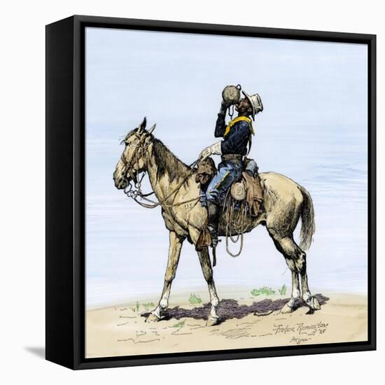 Buffalo Soldier Drinking from His Canteen on a Desert March-null-Framed Premier Image Canvas