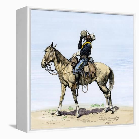 Buffalo Soldier Drinking from His Canteen on a Desert March-null-Framed Premier Image Canvas