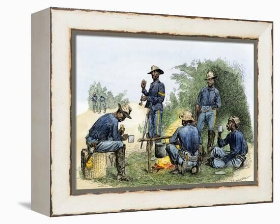 Buffalo Soldiers around a Campfire, 1880s-null-Framed Premier Image Canvas