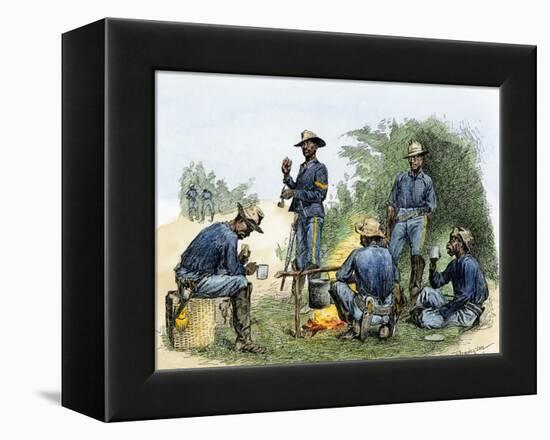 Buffalo Soldiers around a Campfire, 1880s-null-Framed Premier Image Canvas