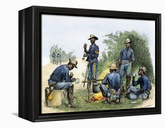 Buffalo Soldiers around a Campfire, 1880s-null-Framed Premier Image Canvas