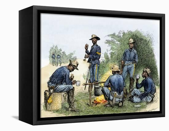 Buffalo Soldiers around a Campfire, 1880s-null-Framed Premier Image Canvas