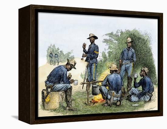 Buffalo Soldiers around a Campfire, 1880s-null-Framed Premier Image Canvas