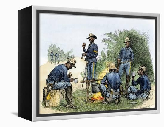 Buffalo Soldiers around a Campfire, 1880s-null-Framed Premier Image Canvas