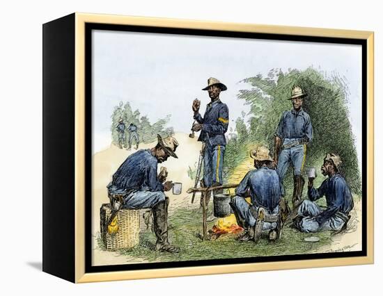 Buffalo Soldiers around a Campfire, 1880s-null-Framed Premier Image Canvas