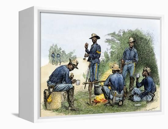 Buffalo Soldiers around a Campfire, 1880s-null-Framed Premier Image Canvas