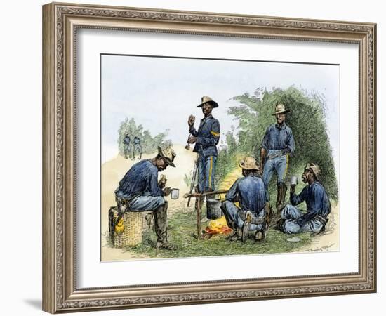 Buffalo Soldiers around a Campfire, 1880s-null-Framed Giclee Print