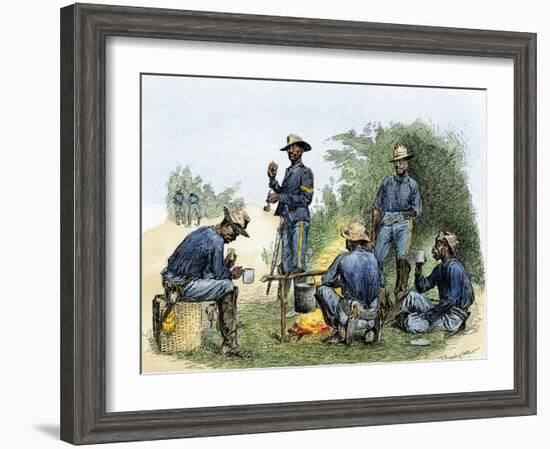 Buffalo Soldiers around a Campfire, 1880s-null-Framed Giclee Print