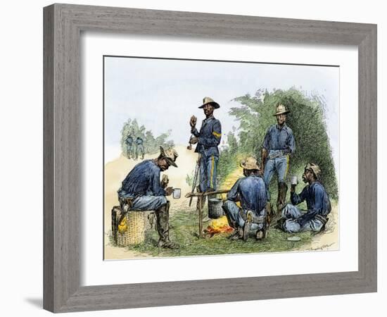 Buffalo Soldiers around a Campfire, 1880s-null-Framed Giclee Print