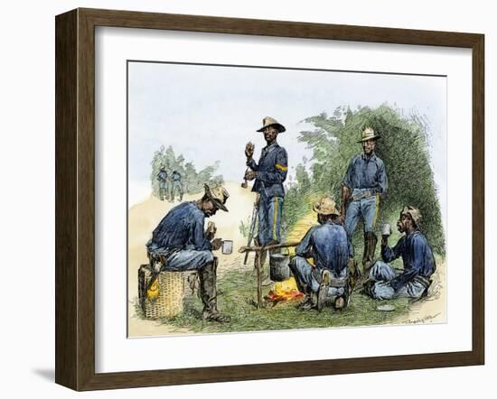 Buffalo Soldiers around a Campfire, 1880s-null-Framed Giclee Print