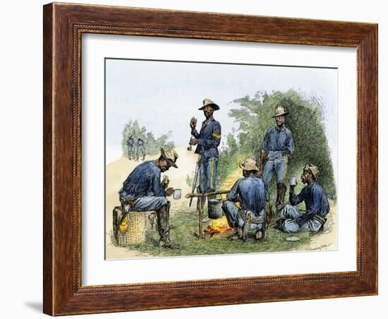 Buffalo Soldiers around a Campfire, 1880s-null-Framed Giclee Print