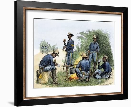 Buffalo Soldiers around a Campfire, 1880s-null-Framed Giclee Print