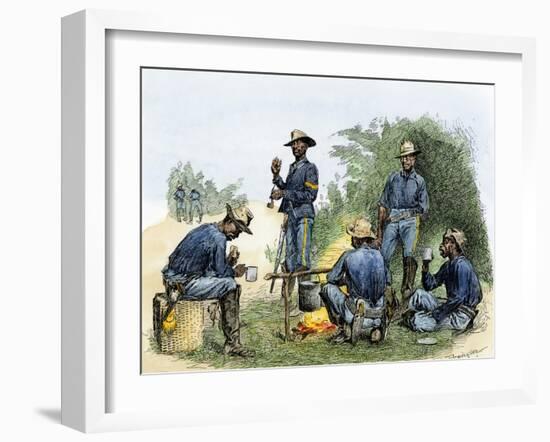 Buffalo Soldiers around a Campfire, 1880s-null-Framed Giclee Print