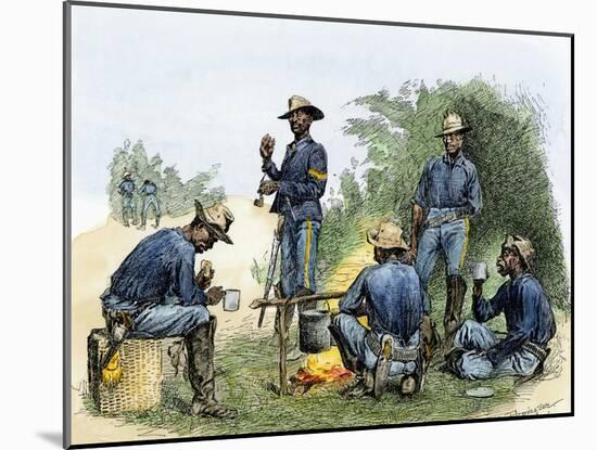 Buffalo Soldiers around a Campfire, 1880s-null-Mounted Giclee Print