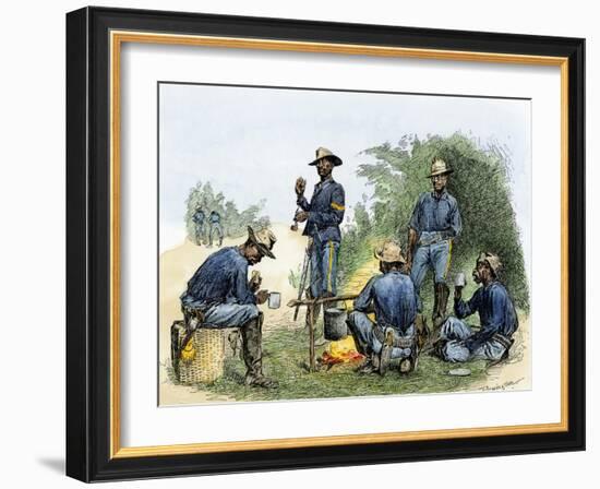 Buffalo Soldiers around a Campfire, 1880s-null-Framed Giclee Print