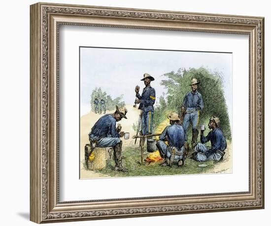 Buffalo Soldiers around a Campfire, 1880s-null-Framed Giclee Print