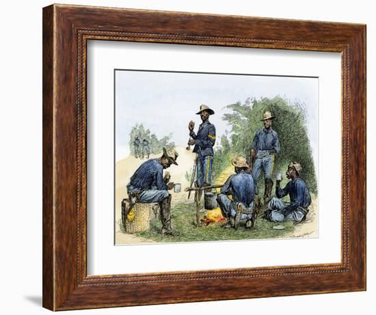 Buffalo Soldiers around a Campfire, 1880s-null-Framed Giclee Print