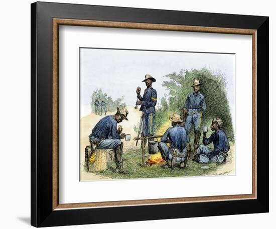 Buffalo Soldiers around a Campfire, 1880s-null-Framed Giclee Print