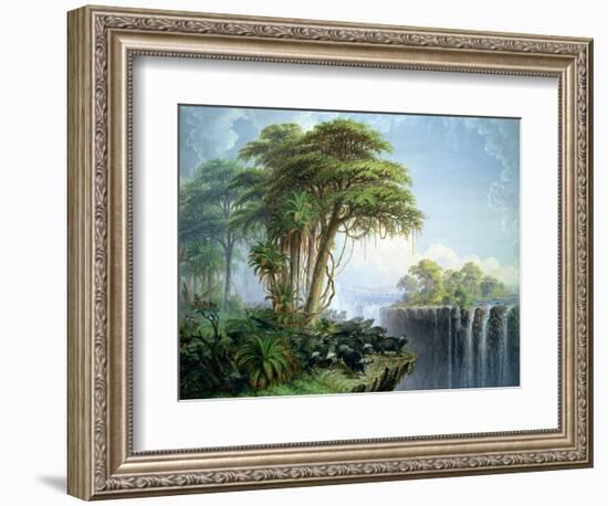 Buffalos Driven to the Edge of the Chasm Opposite Garden Island, Victoria Falls-Thomas Baines-Framed Giclee Print