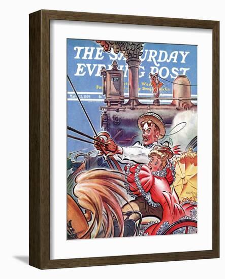 "Buggy Races Train," Saturday Evening Post Cover, May 13, 1939-Douglas H. Hilliker-Framed Giclee Print