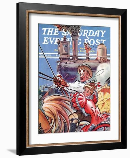 "Buggy Races Train," Saturday Evening Post Cover, May 13, 1939-Douglas H. Hilliker-Framed Giclee Print