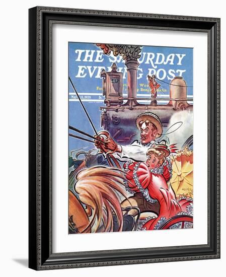 "Buggy Races Train," Saturday Evening Post Cover, May 13, 1939-Douglas H. Hilliker-Framed Giclee Print