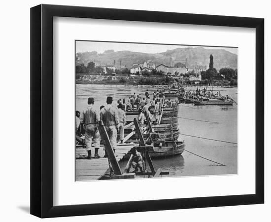 'Building a pontoon bridge over a French stream', 1915-Unknown-Framed Photographic Print