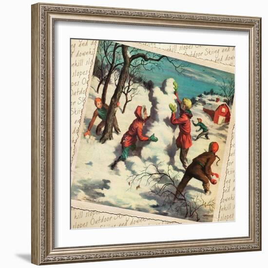 Building a Snowman Montage-null-Framed Giclee Print