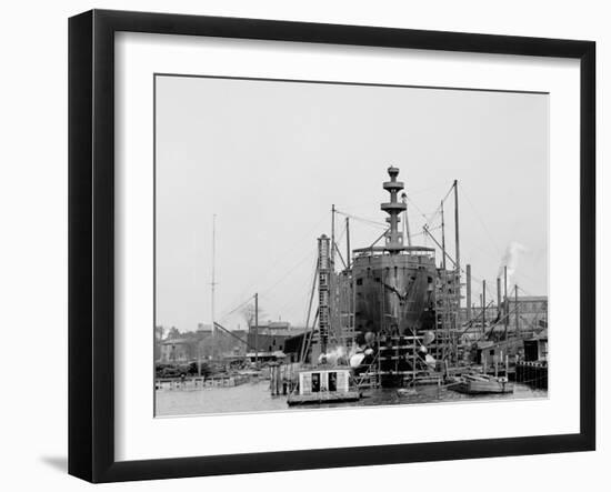 Building a Warship, Cramps I.E. William Cramp Sons Ship and Engine Building Company Shipyard-null-Framed Photo