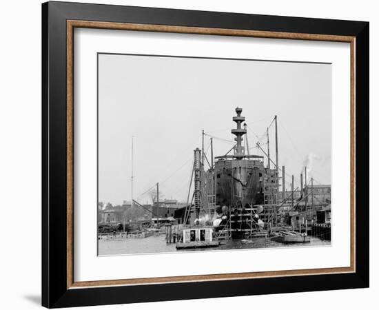 Building a Warship, Cramps I.E. William Cramp Sons Ship and Engine Building Company Shipyard-null-Framed Photo