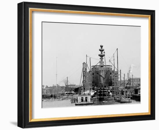 Building a Warship, Cramps I.E. William Cramp Sons Ship and Engine Building Company Shipyard-null-Framed Photo