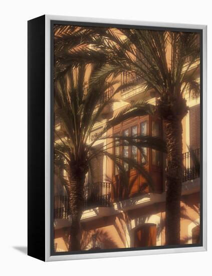 Building and Palms, Eivissa, Ibiza, Balearics, Spain-Walter Bibikow-Framed Premier Image Canvas