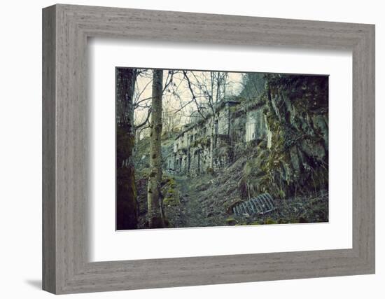 Building and remains of a bunker at a mountain in a wood in winter in Alsace-Axel Killian-Framed Photographic Print
