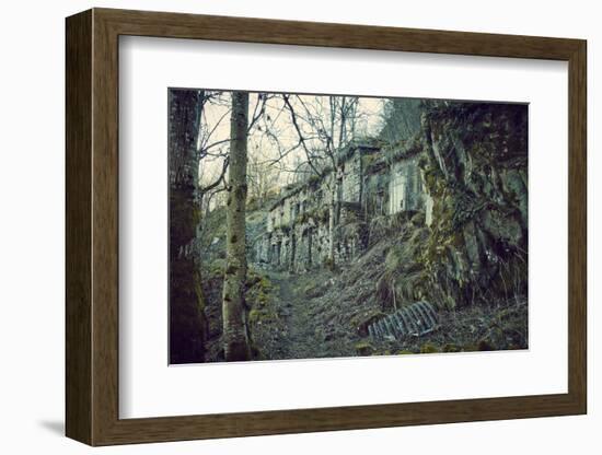 Building and remains of a bunker at a mountain in a wood in winter in Alsace-Axel Killian-Framed Photographic Print