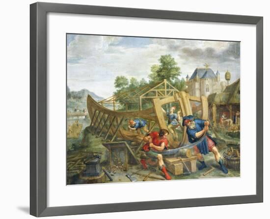 Building Ark, Flemish Painting, Painting on Copper-null-Framed Giclee Print