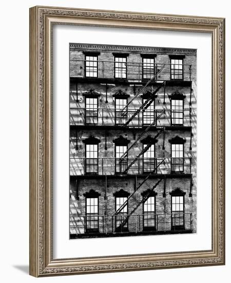 Building Facade in Red Brick, Stairway on Philadelphia Building, Pennsylvania, US-Philippe Hugonnard-Framed Photographic Print