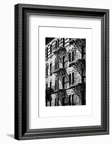 Building Facade New York with Fire Escapes, Manhattan, NYC, White Frame, Full Size Photography-Philippe Hugonnard-Framed Photographic Print