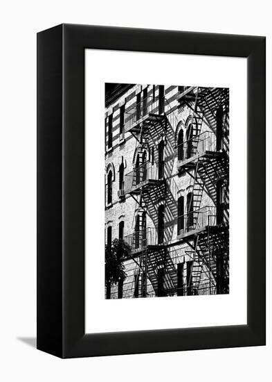 Building Facade New York with Fire Escapes, Manhattan, NYC, White Frame, Full Size Photography-Philippe Hugonnard-Framed Premier Image Canvas