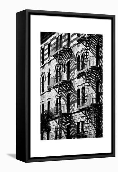 Building Facade New York with Fire Escapes, Manhattan, NYC, White Frame, Full Size Photography-Philippe Hugonnard-Framed Premier Image Canvas