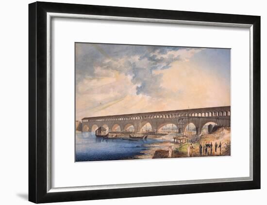 Building of the Bridge at Canaro-null-Framed Art Print