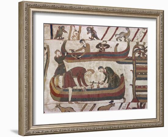 Building Ships in Preparation for War, Bayeux Tapestry, Bayeux, Normandy, France, Europe-Rawlings Walter-Framed Photographic Print